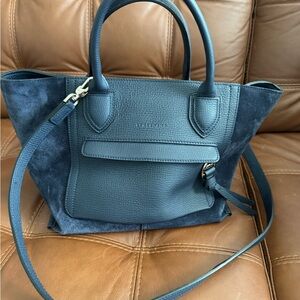 Longchamp Navy Suede & Leather Satchel Hard to find